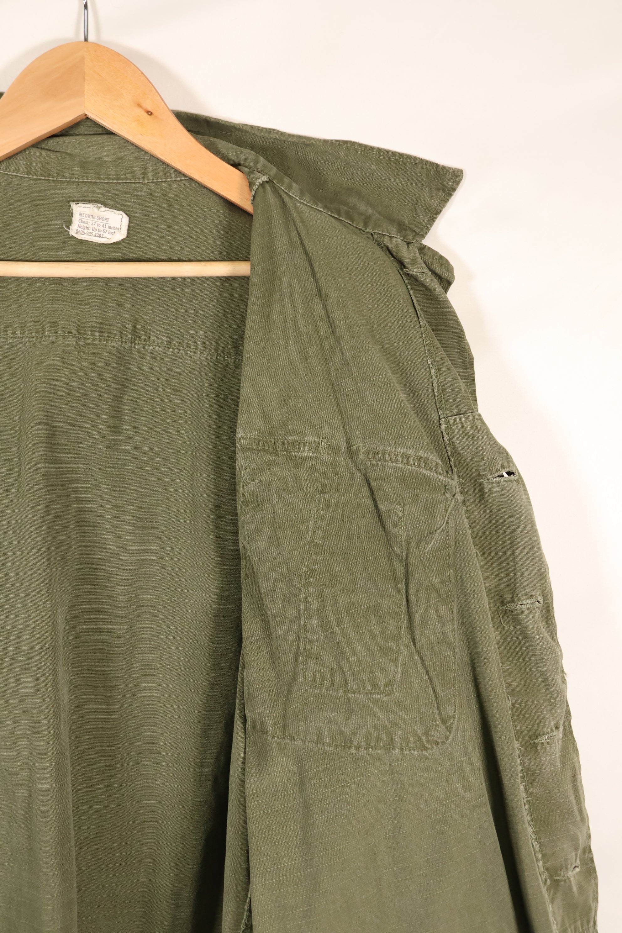 1970 Contract M-S 4th Model Jungle Fatigue Jacket, faded, used.