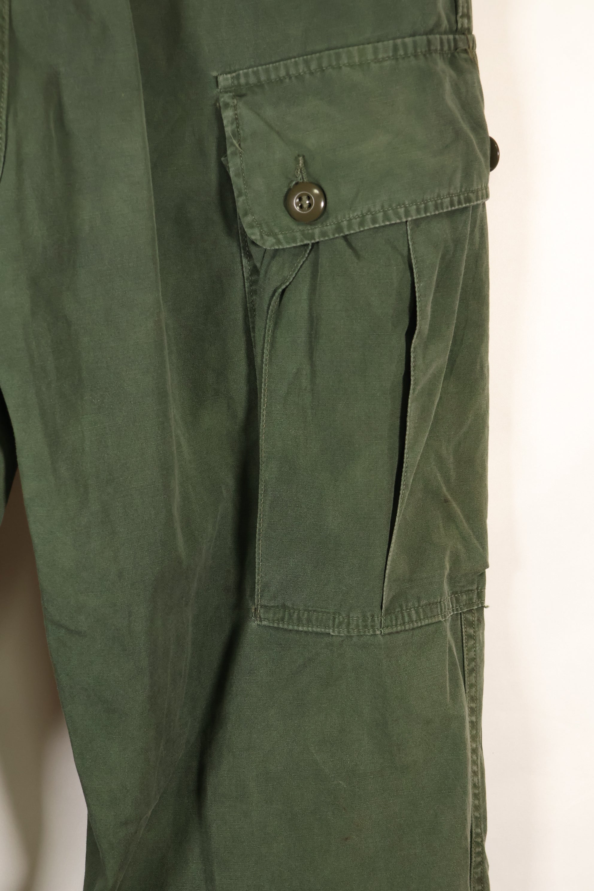 1963 contract, estimated S-L 1st Model Jungle Fatigue pants, dyed, CRC release, faded, used.