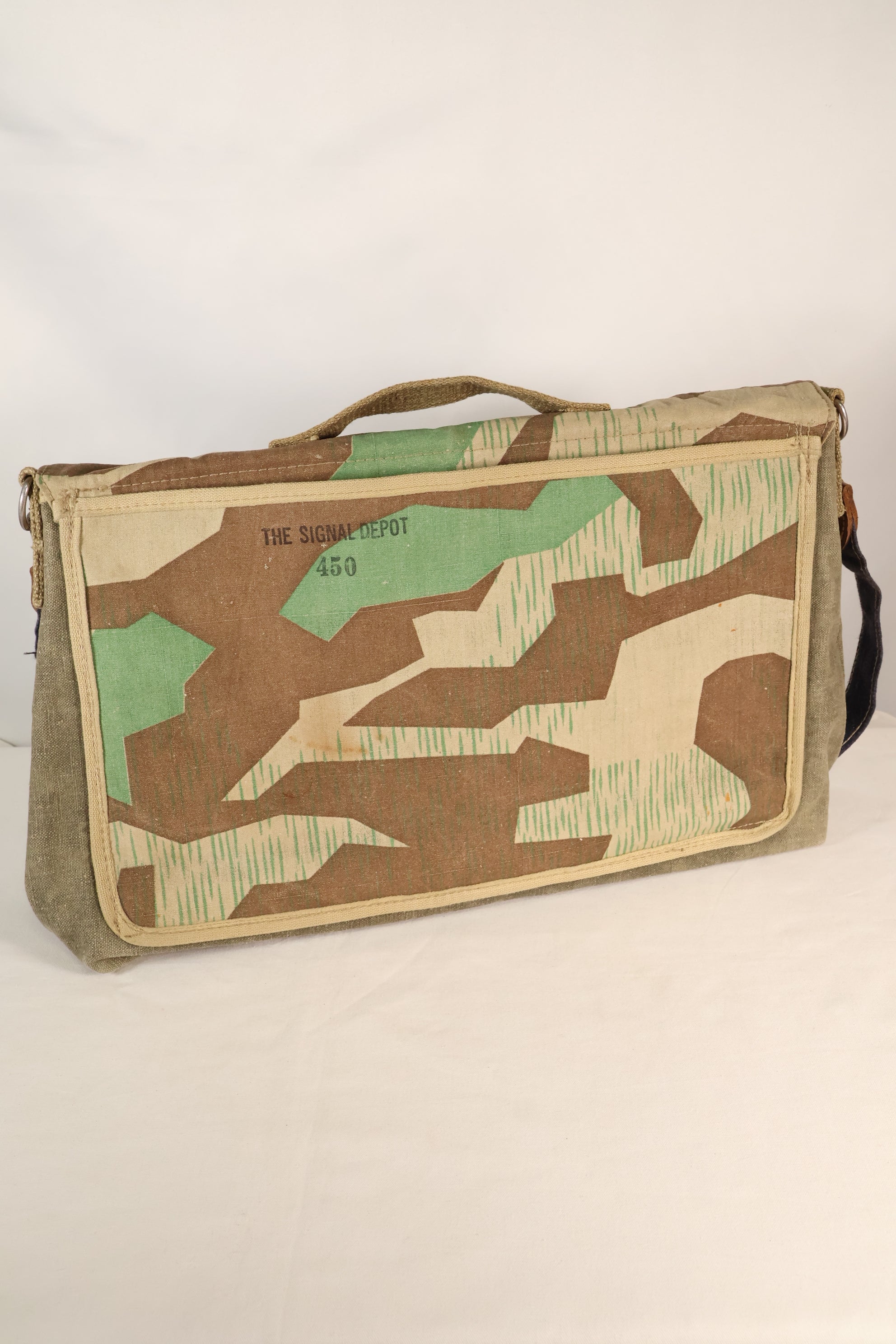 WWII German Luftwaffe splinter camouflage messenger bag made by Signal Depot, USA, using 1940s parts