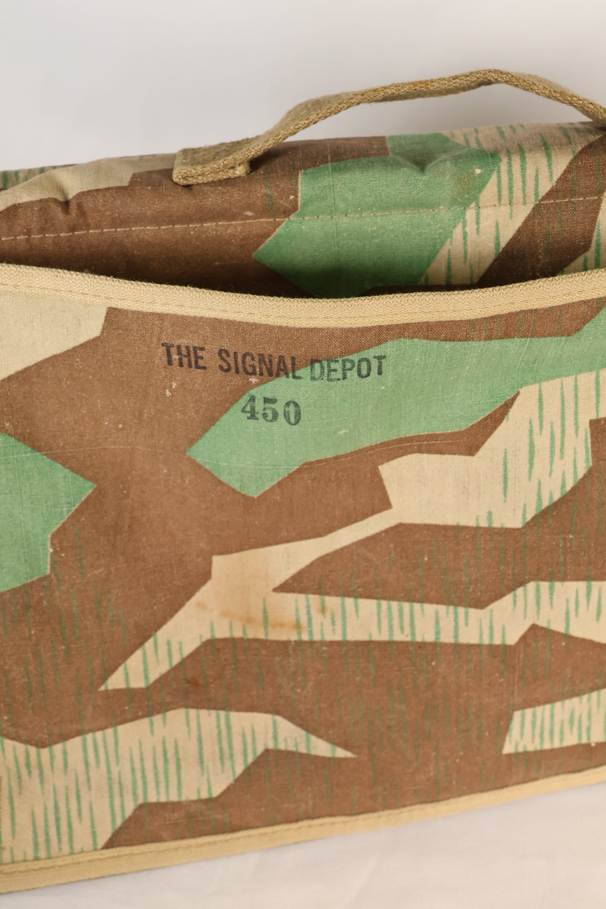 WWII German Luftwaffe splinter camouflage messenger bag made by Signal Depot, USA, using 1940s parts