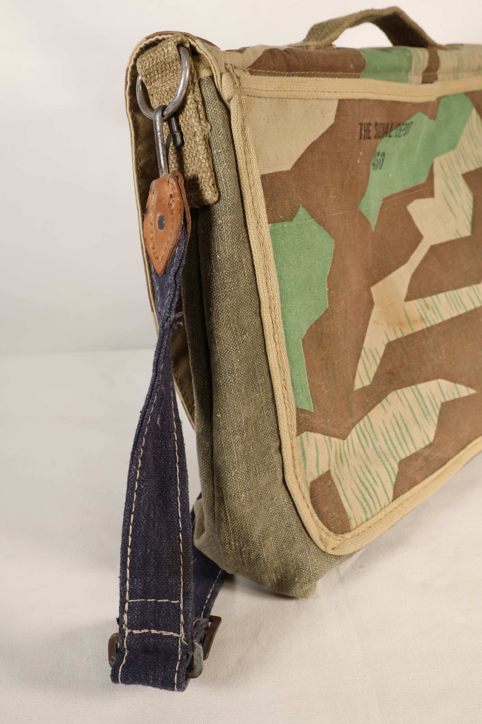WWII German Luftwaffe splinter camouflage messenger bag made by Signal Depot, USA, using 1940s parts