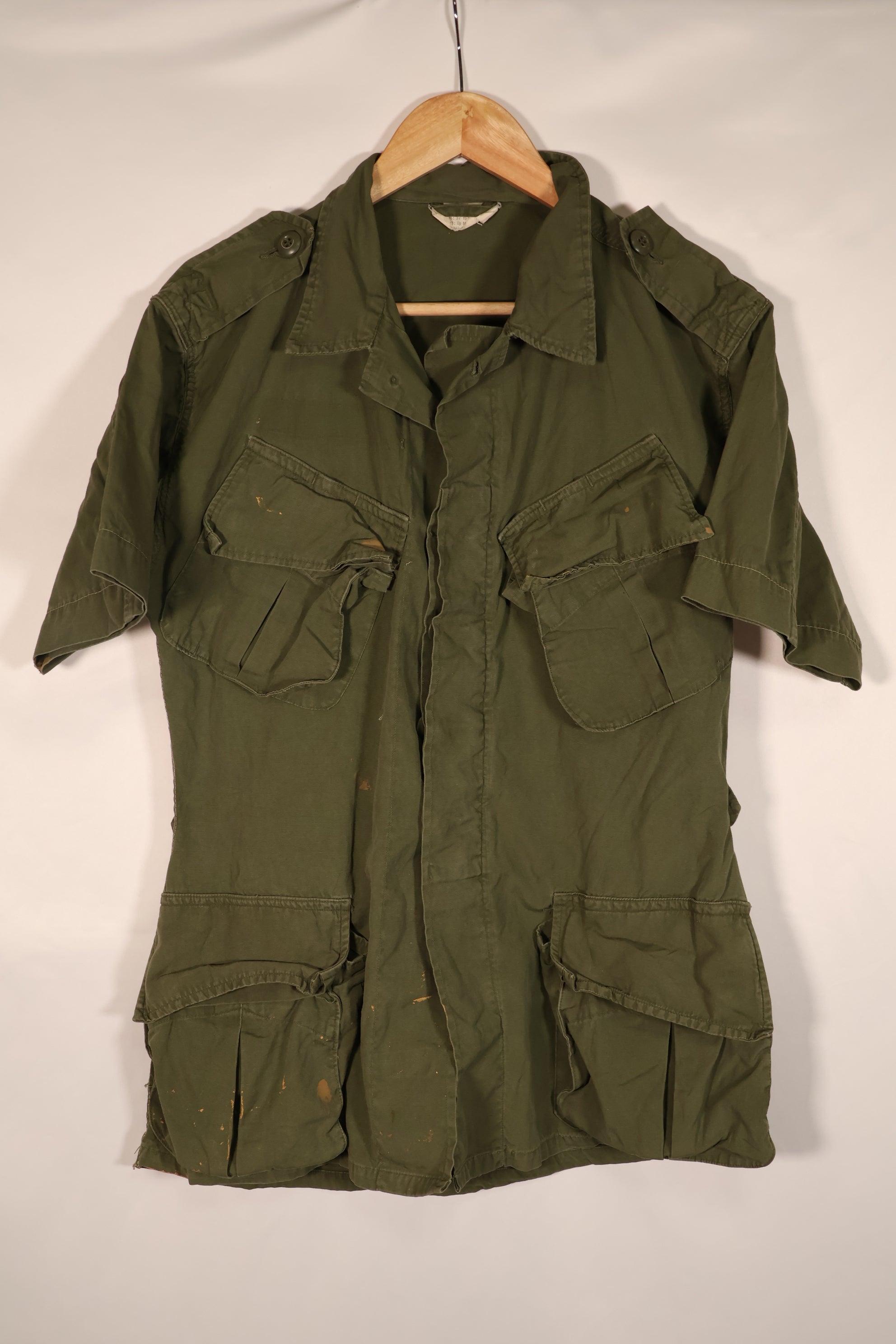 Real Made in Japan 2nd Model Jungle Fatigue Jacket, short sleeves, custom, stained, used.