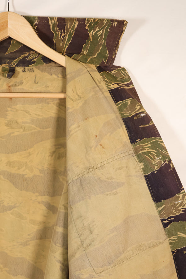 Mid 1960s US cut LARGE Okinawa Tiger Tiger striped shirt, faded, used.