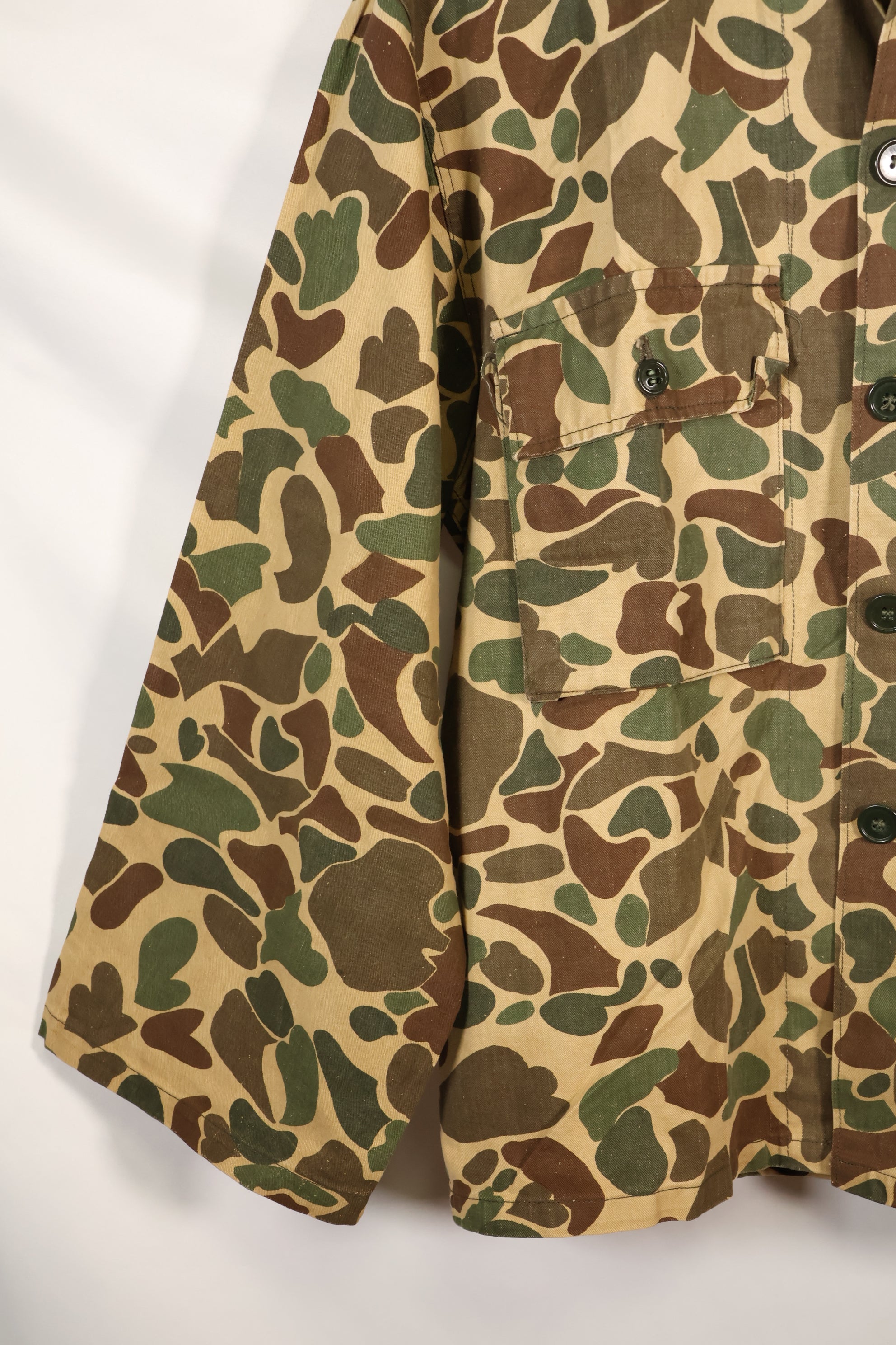 1970's manufactured in Okinawa, Japan, Beogum camouflage duck hunter hunting shirt, used.