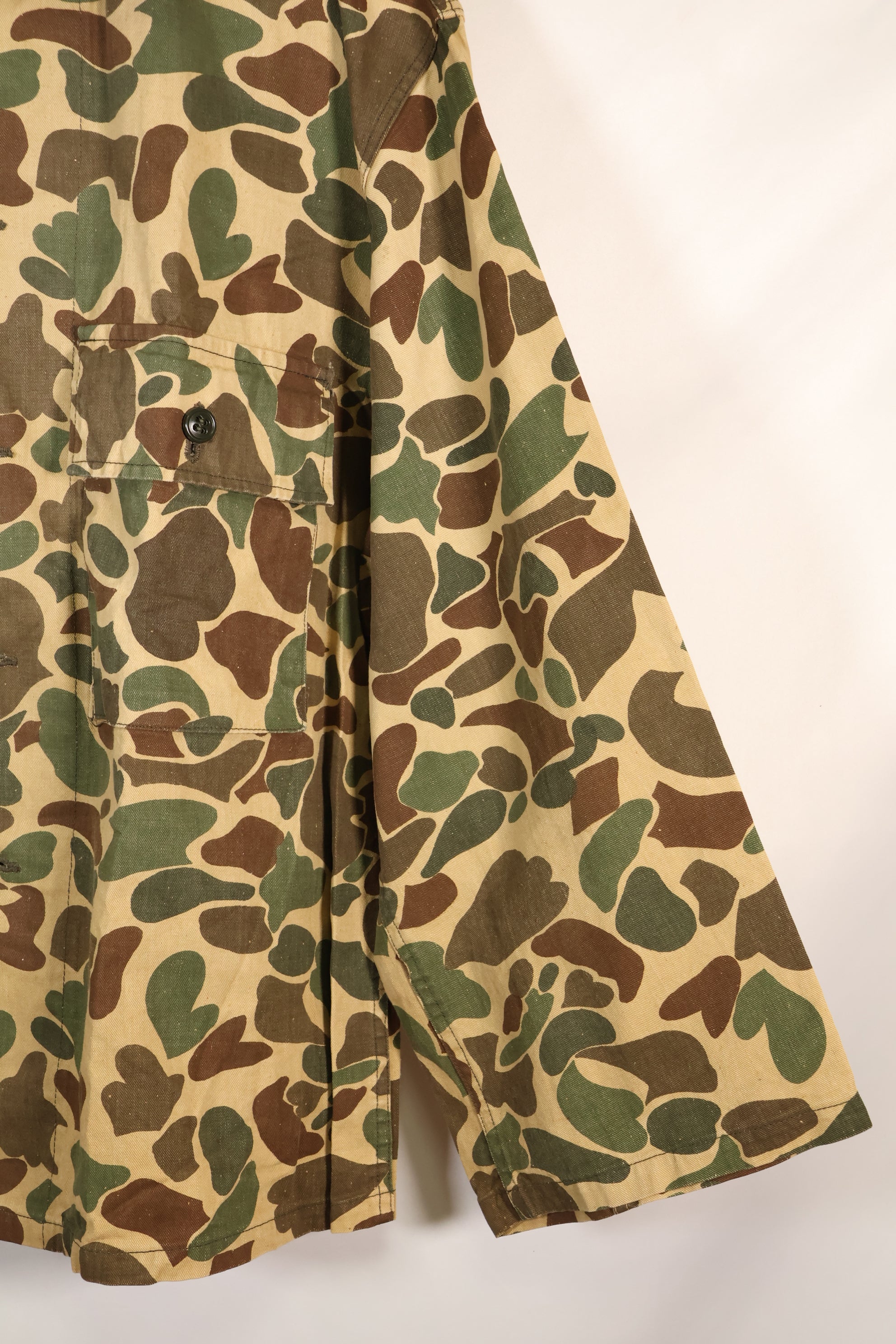 1970's manufactured in Okinawa, Japan, Beogum camouflage duck hunter hunting shirt, used.