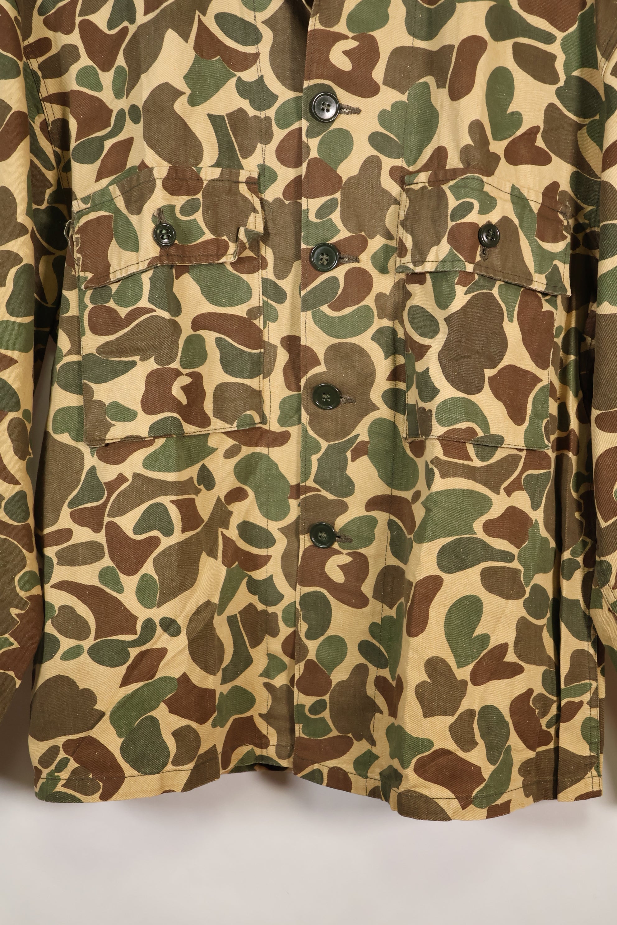 1970's manufactured in Okinawa, Japan, Beogum camouflage duck hunter hunting shirt, used.