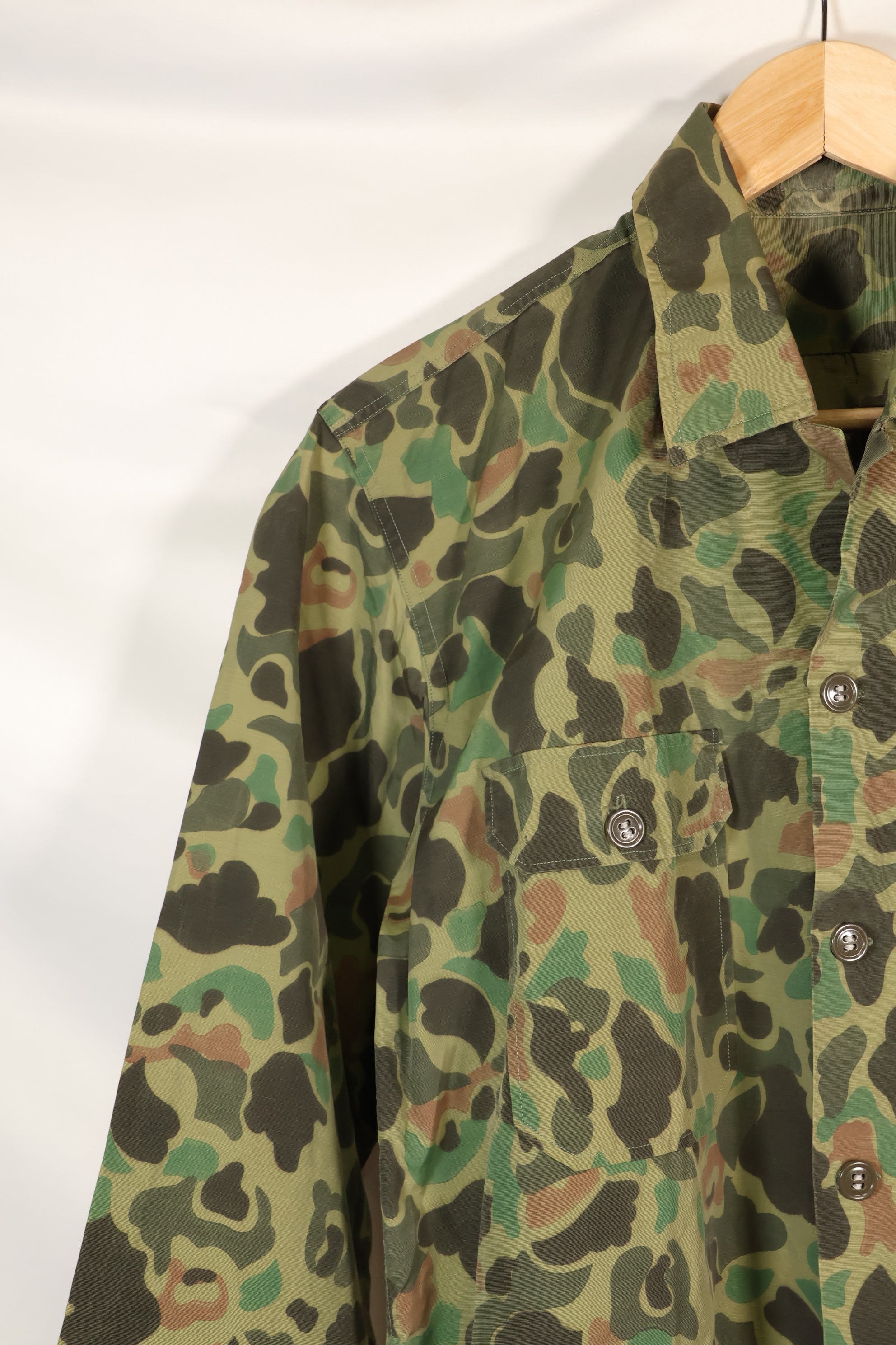 Circa 1970s Korean Army Frogskin Camouflage Nylon Fabric Local Made Shirt Used