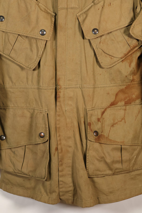1940s 40R WWII M42 jump jacket without waist belt, stained, used.