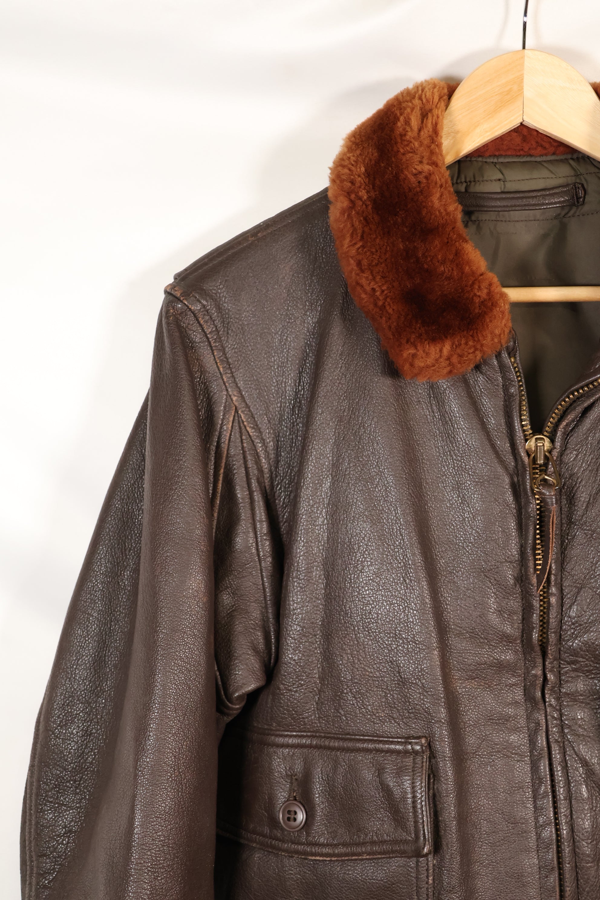 Contracted circa 1960-64, size about 42, US Navy G-1 flight jacket, intermediates, used.