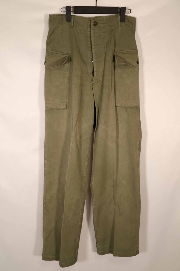 Real late 1940s-early 1950s M45 OD cotton field pants, used, strong signs of use B