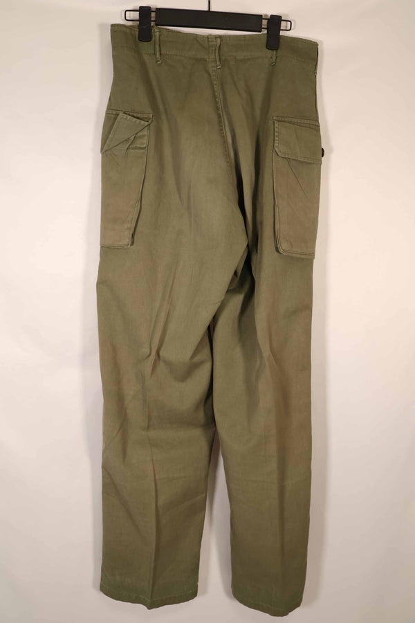 Real late 1940s-early 1950s M45 OD cotton field pants, used, strong signs of use B