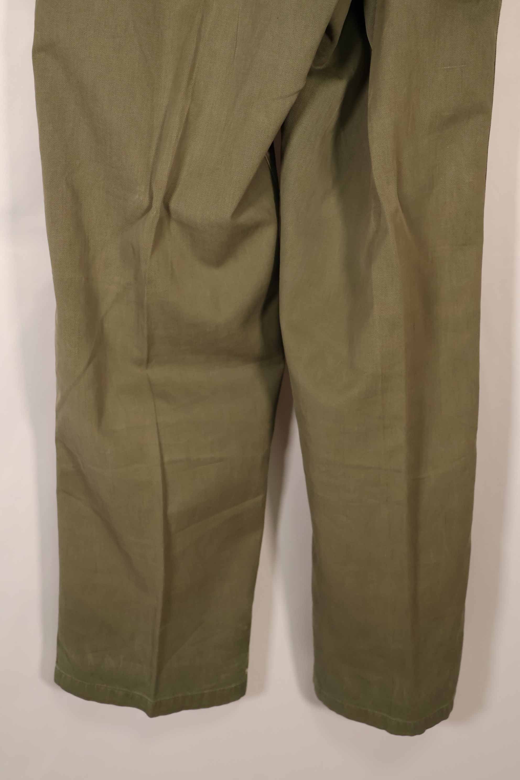 Real late 1940s-early 1950s M45 OD cotton field pants, used, strong signs of use B