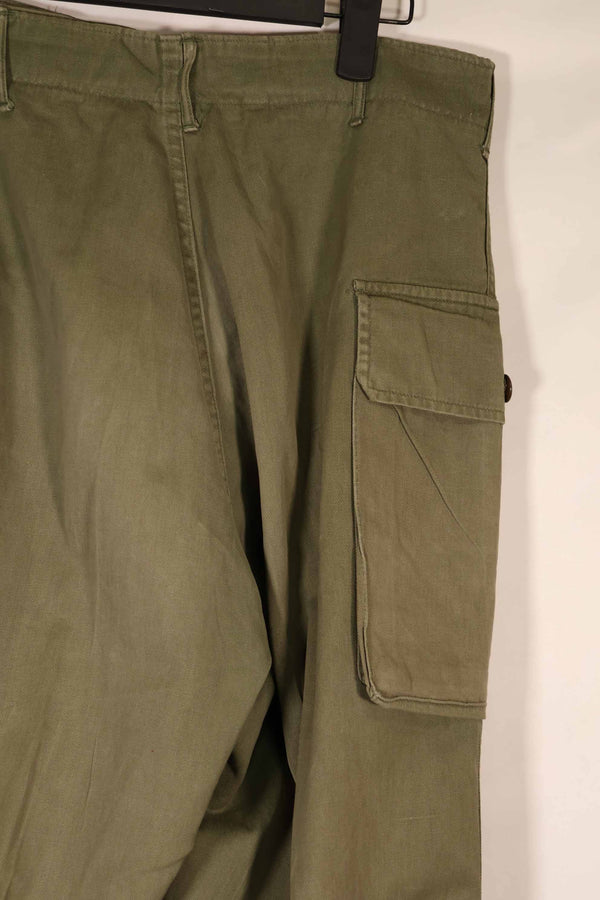 Real late 1940s-early 1950s M45 OD cotton field pants, used, strong signs of use B