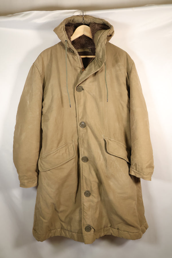 1940s WWII US Navy N-1 deck coat parka, faded, no stencil, used.