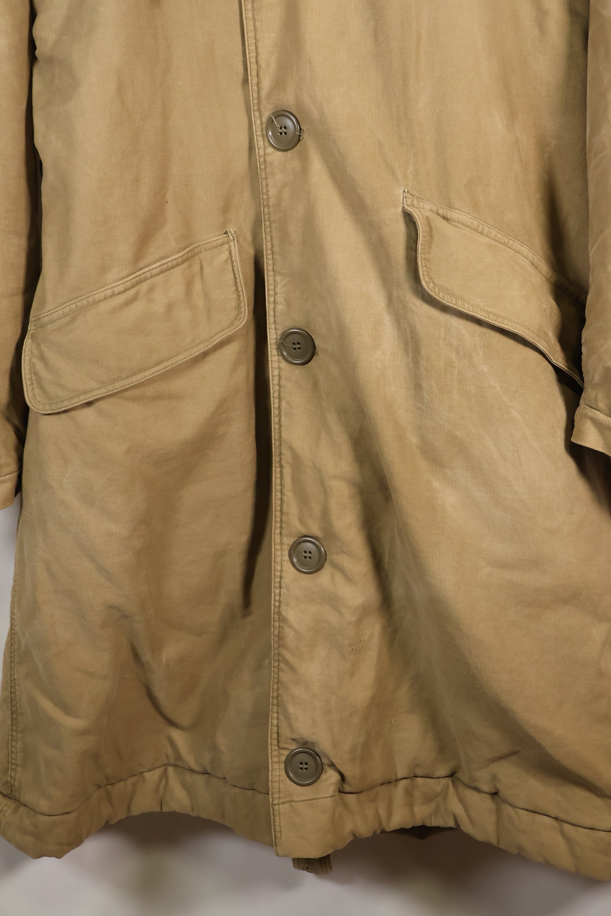 1940s WWII US Navy N-1 deck coat parka, faded, no stencil, used.