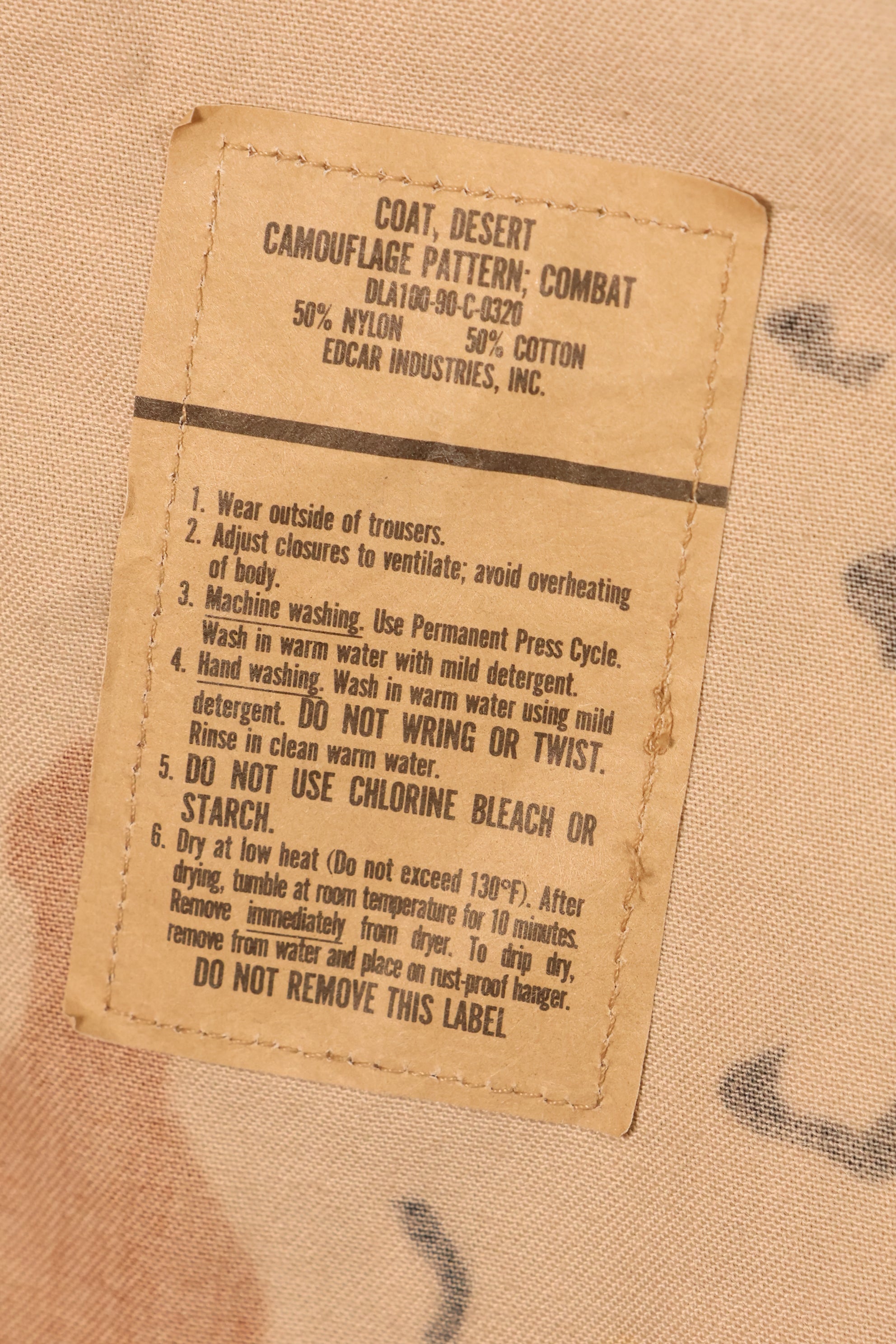 1990 Contract, M-S, 6C Color Desert Pattern, Chocolate Chip Camo Jacket, Late Model, Used