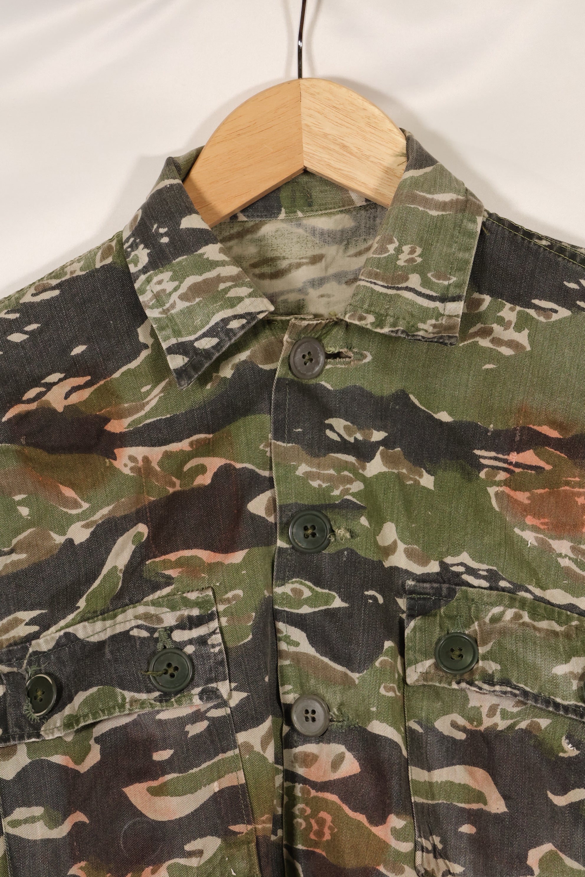 1960s Tiger stripe shirt, CIDG pattern, faded, stained, used.