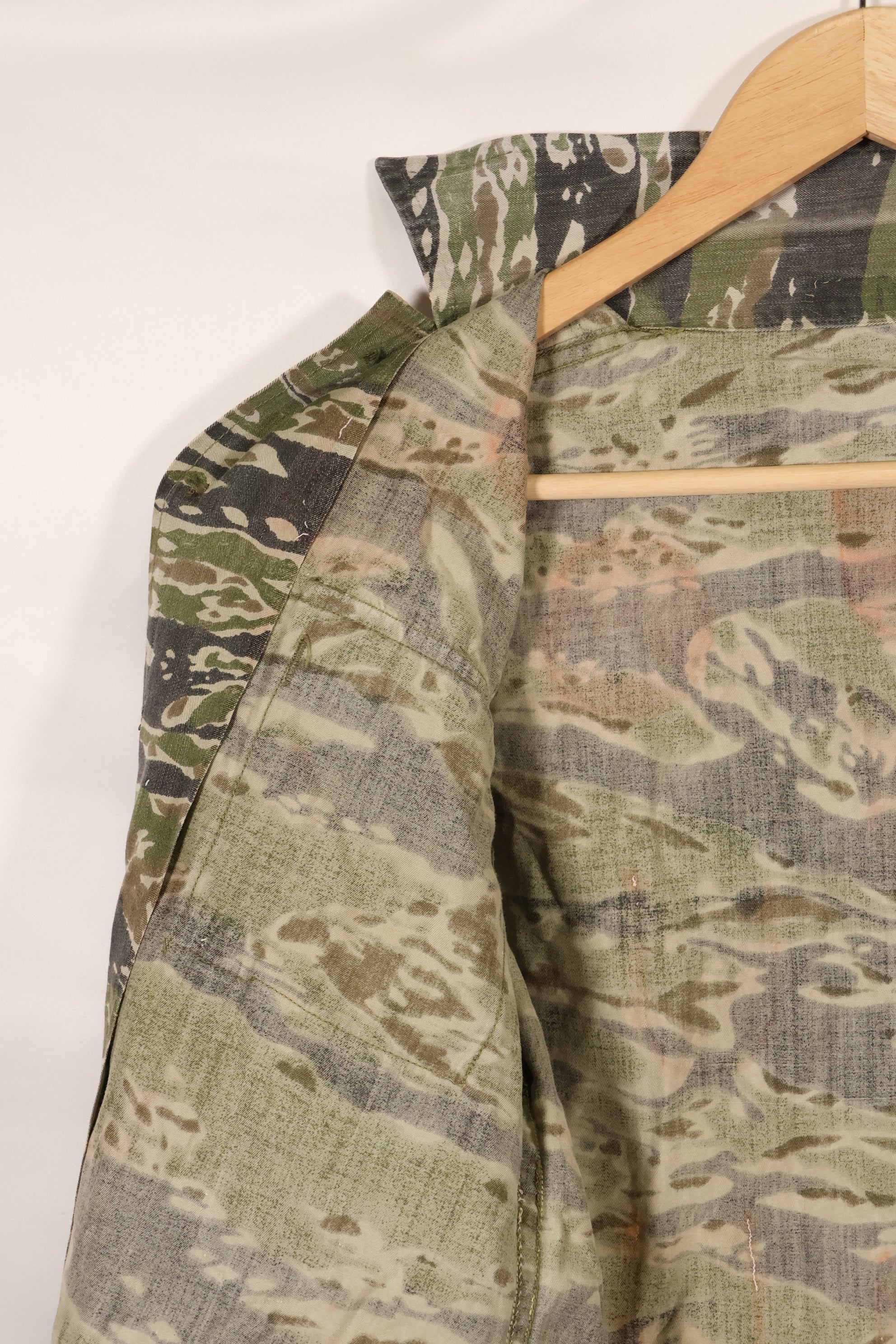 1960s Tiger stripe shirt, CIDG pattern, faded, stained, used.