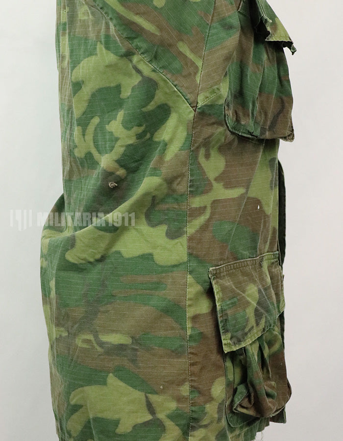 Original U.S. Army ERDL jungle fatigues, 1968 cotract, no size tag, stained.