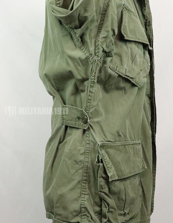 Real 2nd model jungle fatigues jacket, worn, scratched, faded.