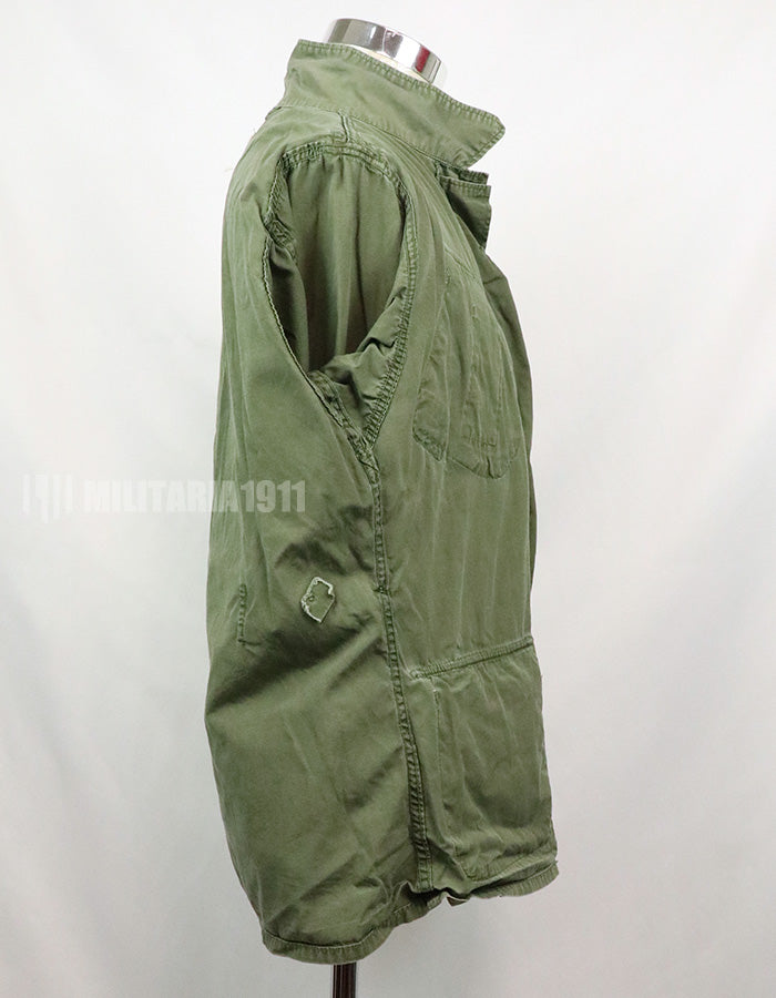 Real 2nd model jungle fatigues jacket, worn, scratched, faded.