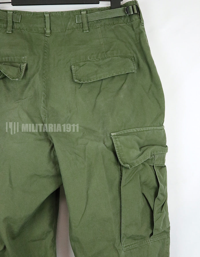 Original 2nd model Jungle Fatigue pants, non-ripstop, worn, scratched, faded. Scuffed, faded