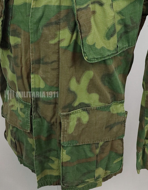 Original U.S. Army ERDL Jungle Fatigue Ripstop fabric, 1969, stained. Strong feeling of use