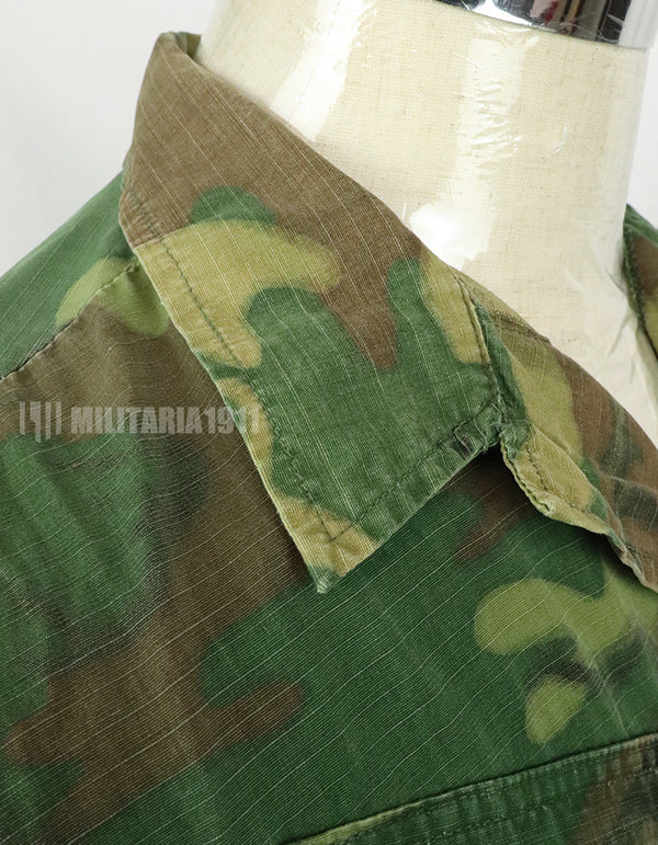 Original U.S. Army ERDL Jungle Fatigue Ripstop fabric, 1969, stained. Strong feeling of use