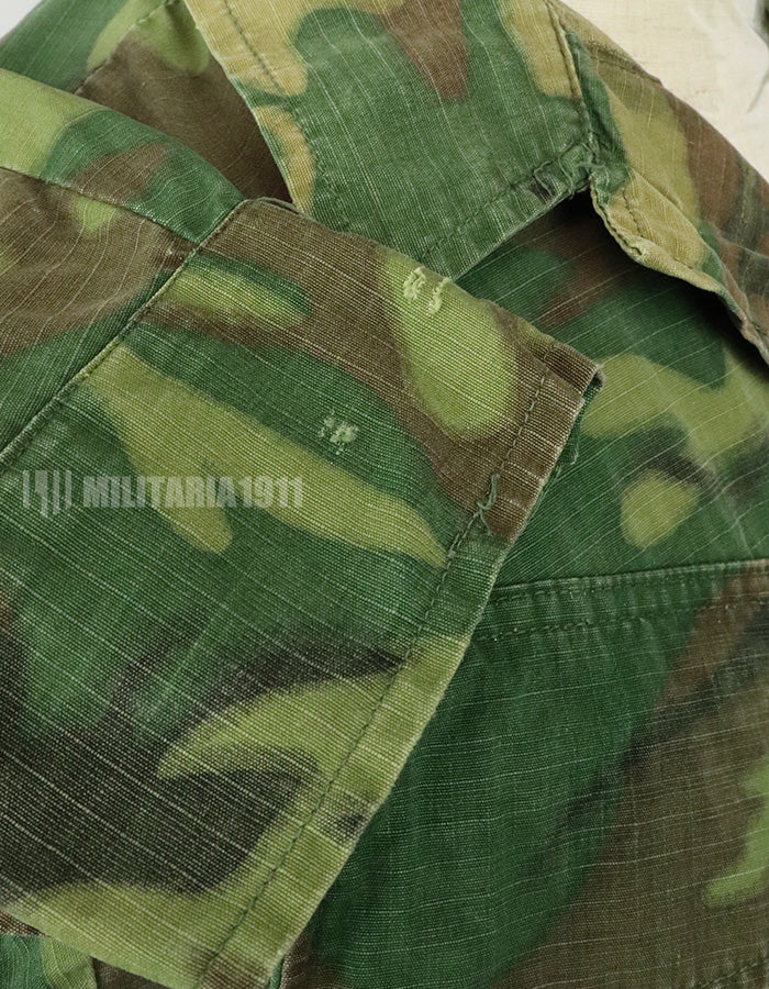 Original U.S. Army ERDL Jungle Fatigue Ripstop fabric, 1969, stained. Strong feeling of use