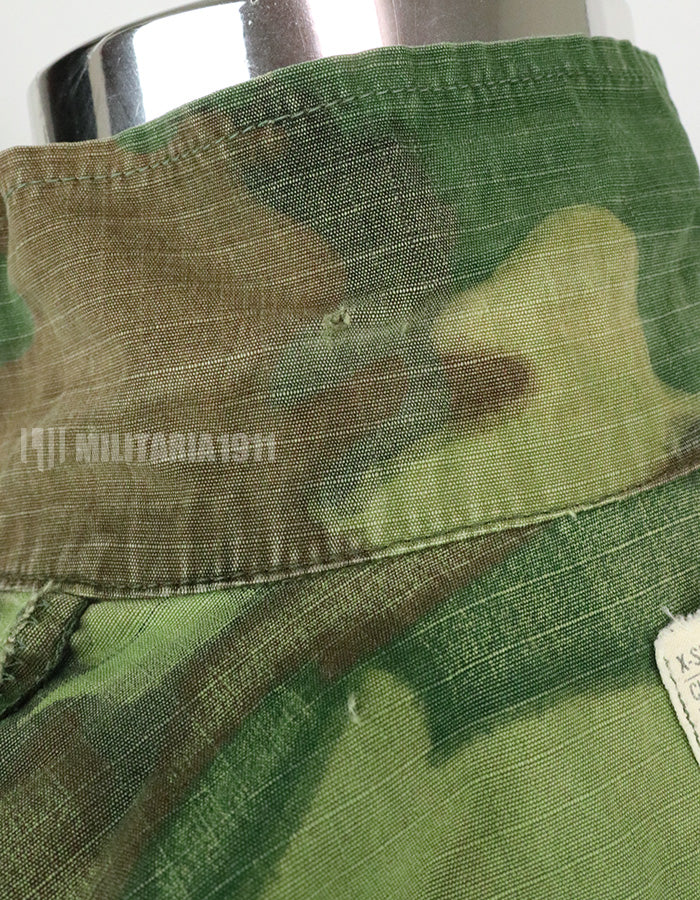 Original U.S. Army ERDL Jungle Fatigue Ripstop fabric, 1969, stained. Strong feeling of use