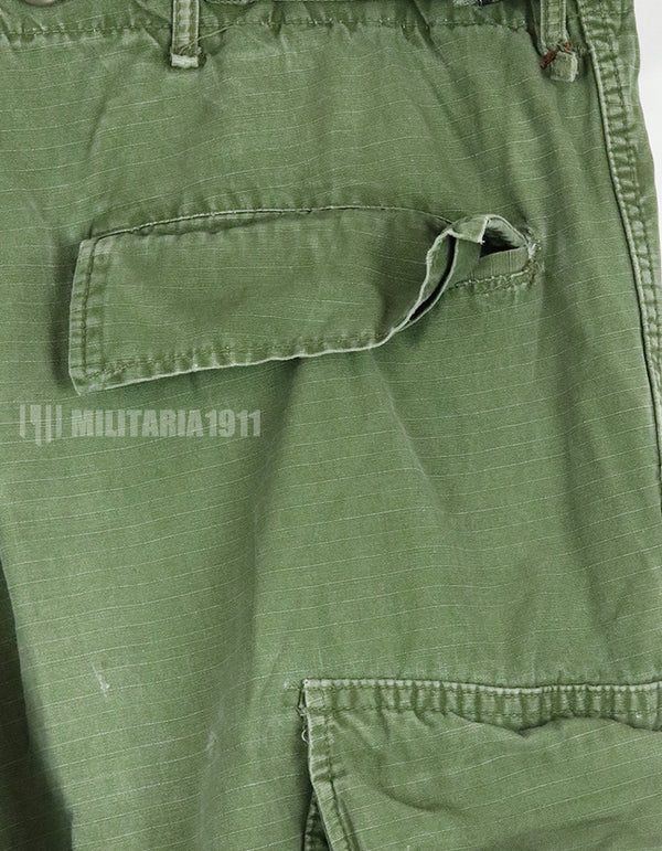 Original late model jungle fatigues pants, ripstop fabric, made in 1969, used, modified.