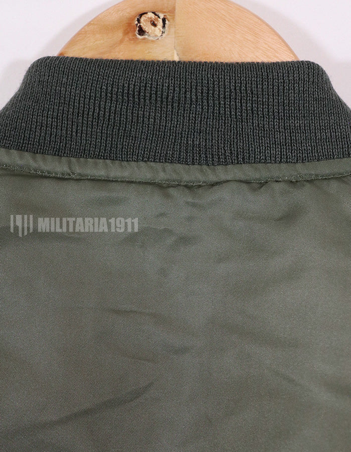 Real 1965 USAF L-2B flight jacket, knit restored, zipper damaged.