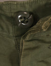 Real 1967 Poplin jungle fatigues pants, used, button damaged.