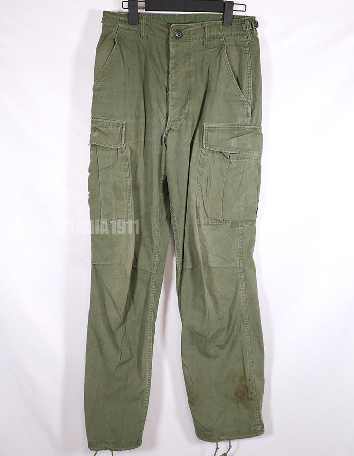 Real poplin fabric Jungle Fatigues pants, stained, used.