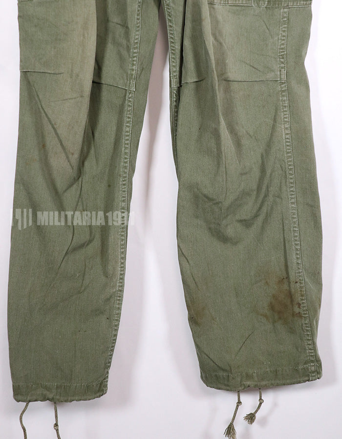 Real poplin fabric Jungle Fatigues pants, stained, used.